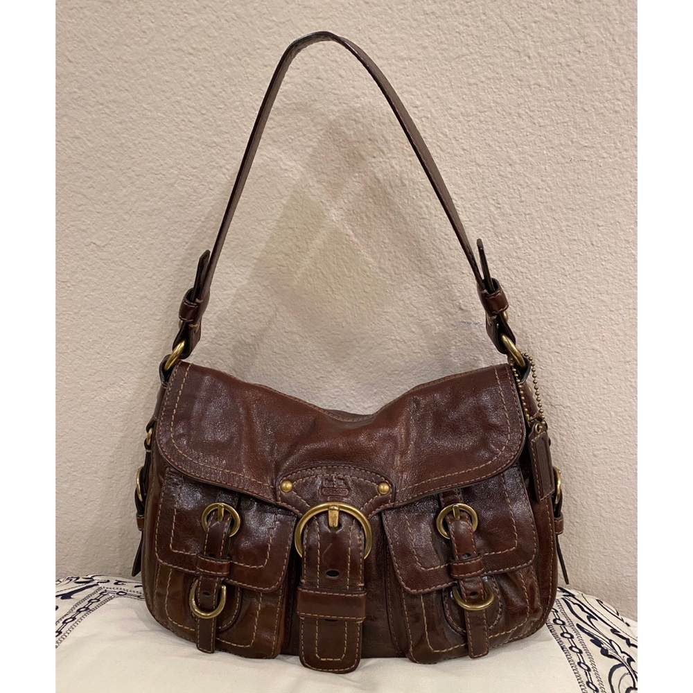 Brown Coach shoulder bag.